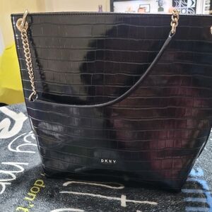DKNY CLARYCE LEATHER FAUX CROC HOBO BAG